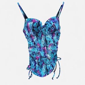 Assets By Spanx Blue and Pink Abstract Tankini Top Sara Lively Collab Size S